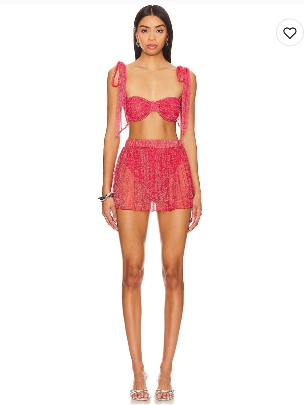Beach Riot Sheer Tie-Shoulder Mini Coverup in Bright Pink (Skirt only)
